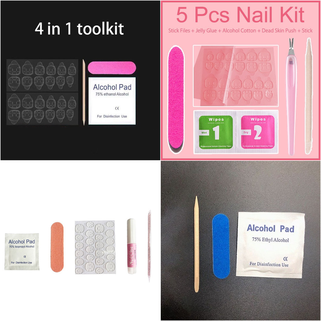 เยลลี่เล็บสติ๊กเกอร์24ชิ้นเล็บปลอมแอลกอฮอล์ผ้าฝ้ายเล็บไฟล์สีส้มไม้ติดกาวเล็บชุด