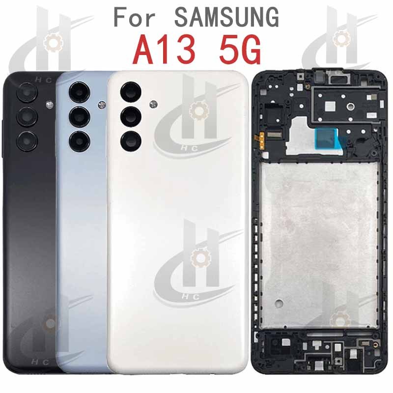 สําหรับ Samsung Galaxy A13 5G A136 แบตเตอรี่ฝาหลังกรอบกลาง + ปุ่ม + กรอบด้านหน้า LCD + เลนส์กล้อง