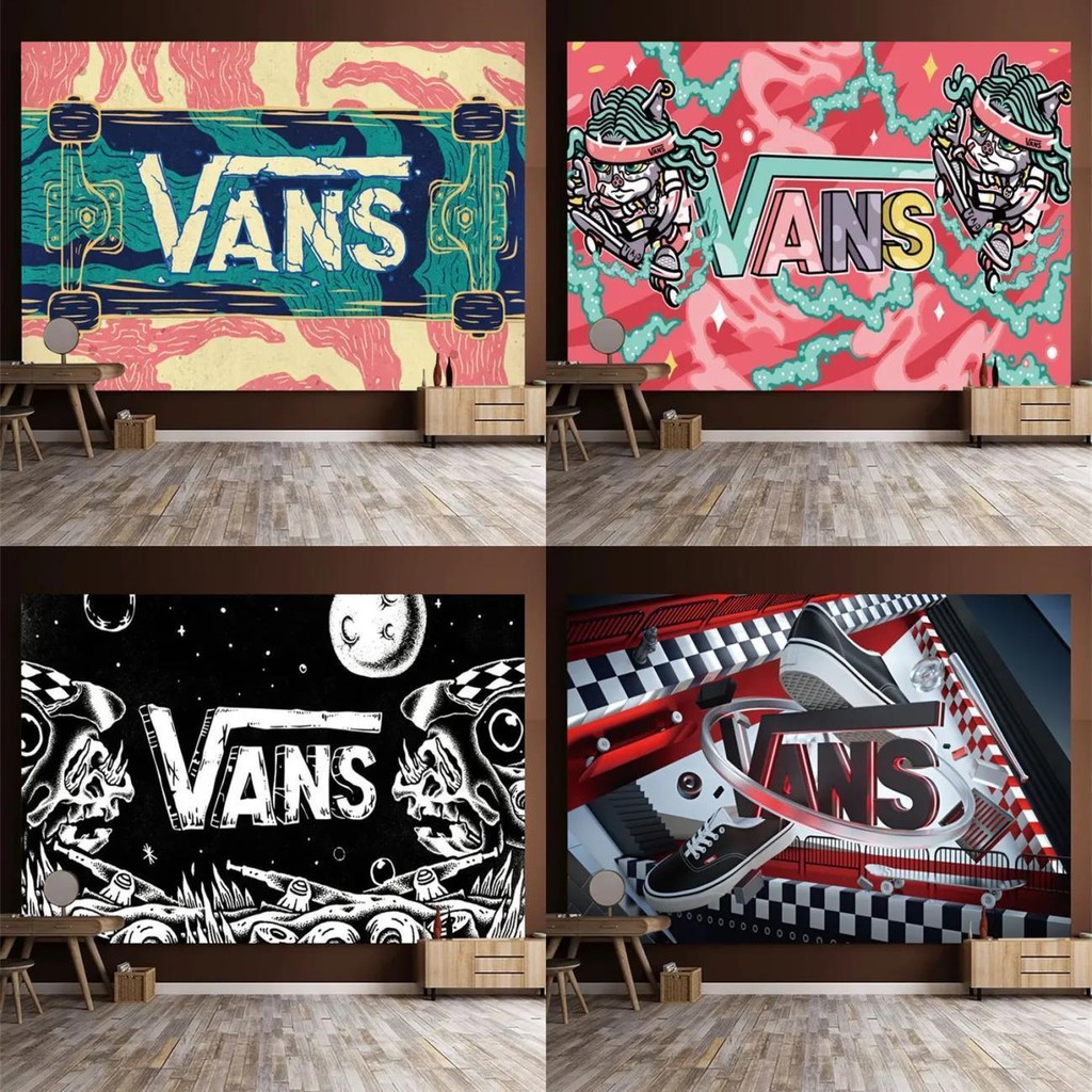จัดส่งจากไทย Agirl ผ้าพื้นหลังสตรีมมิ่ง VANS สไตล์อเมริกัน ตกแต่งห้องพัก ห้องนอน ผ้าแขวนผนัง