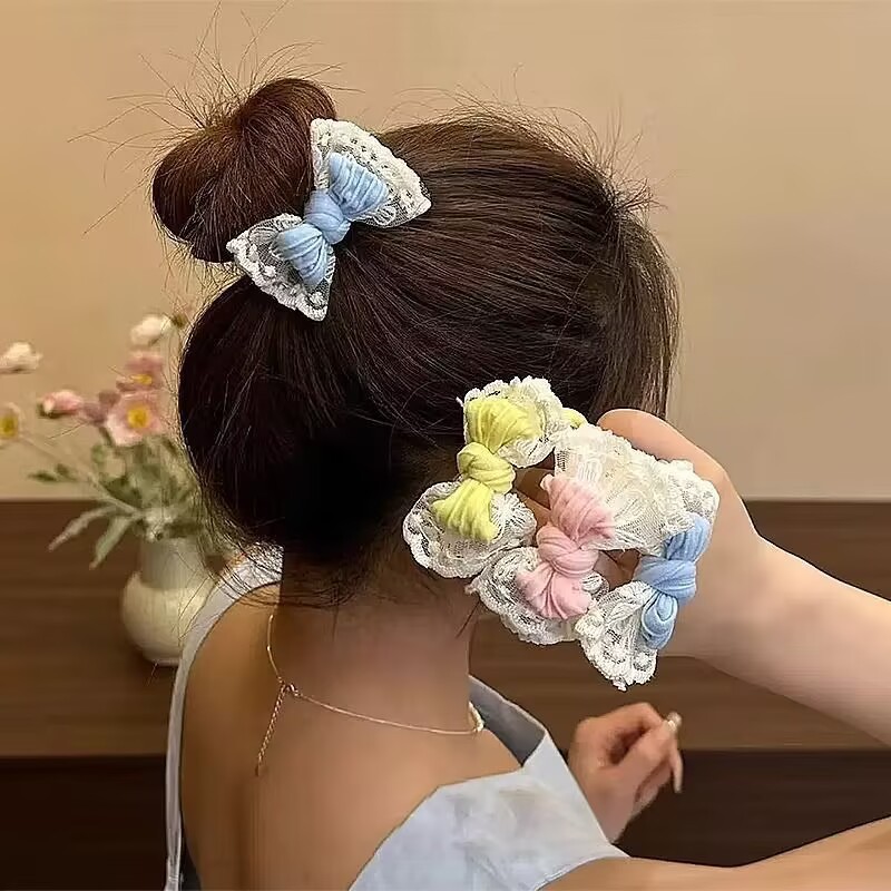 ลูกไม้หวานโบว์ผูกผมยืดหยุ่นสูงหัวเชือกผูกผมผมหางม้าหัวบอลยางรัด