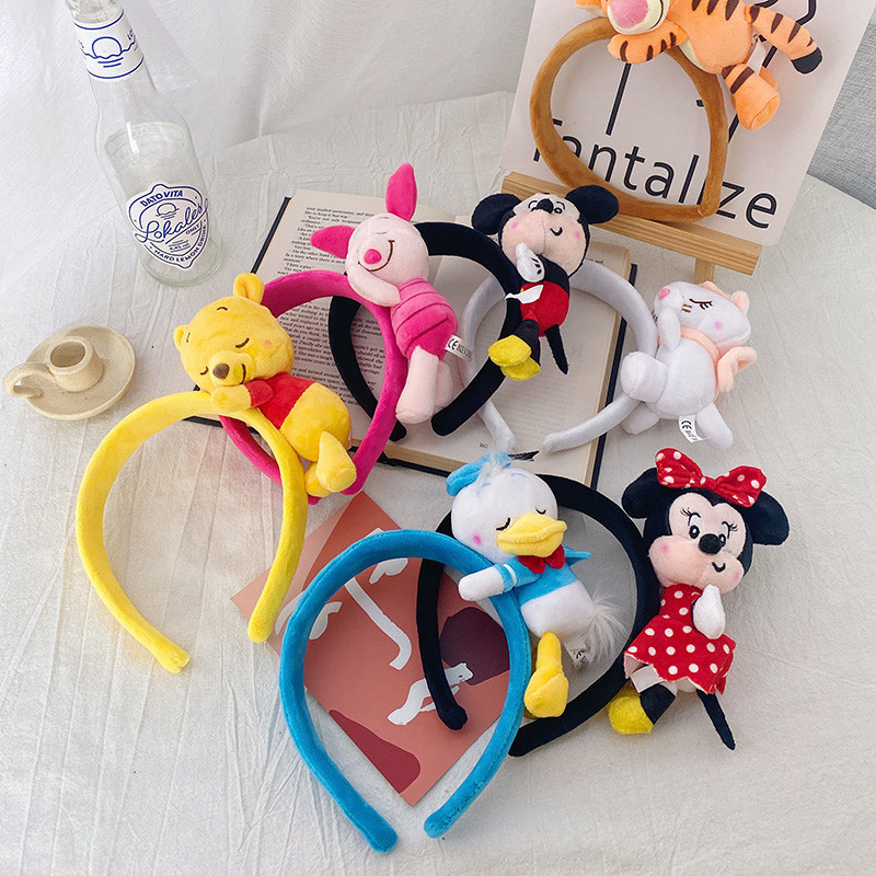 Disney Plush แถบคาดศีรษะ Mickey Mouse หู Winnie The Pooh Hairbands ผู้หญิงน่ารักการ์ตูน Anime Minnie Headwear สาว Donald Duck อุปกรณ์เสริมผมเด็กเพื่อน Party Xmas ของขวัญวันเกิด