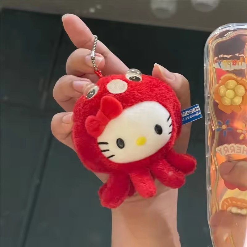 Creative Plush Red Octopus Kt พวงกุญแจจี้สําหรับผู้หญิงสาว Kt แมวกระเป๋าจี้อุปกรณ์ตกแต่ง