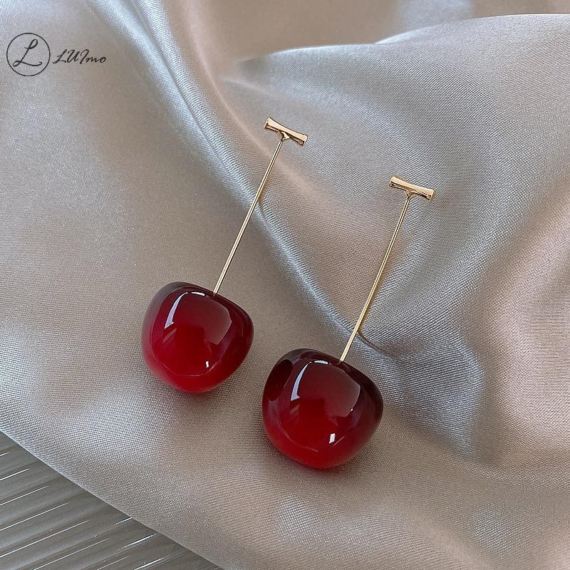 Luimo น่ารักเชอร์รี่ผลไม้ Drop Dangle ต่างหูแฟชั่นหวาน Cherry จี้ต่างหูผู้หญิงงานแต่งงานเครื่องประดับอุปกรณ์เสริมใหม่