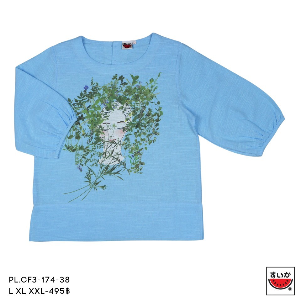เสื้อแตงโม (SUIKA) - เสื้อแตงโม คอปาดแขนสามส่วนจั๊มปลายแขนผ้าสลาฟ พิมพ์ลายดอกไม้ ( PL.CF3-161 162 162 160 174 170 ) — صورة 4