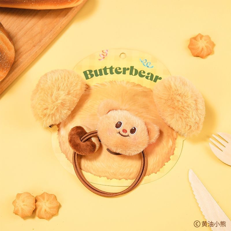 LLG777ความยืดหยุ่นปานกลาง ยางรัดผมผ้าขนฟู Butterbear คลิปผม อุปกรณ์เสริมผมน่ารัก ปิ่นปักผม✨