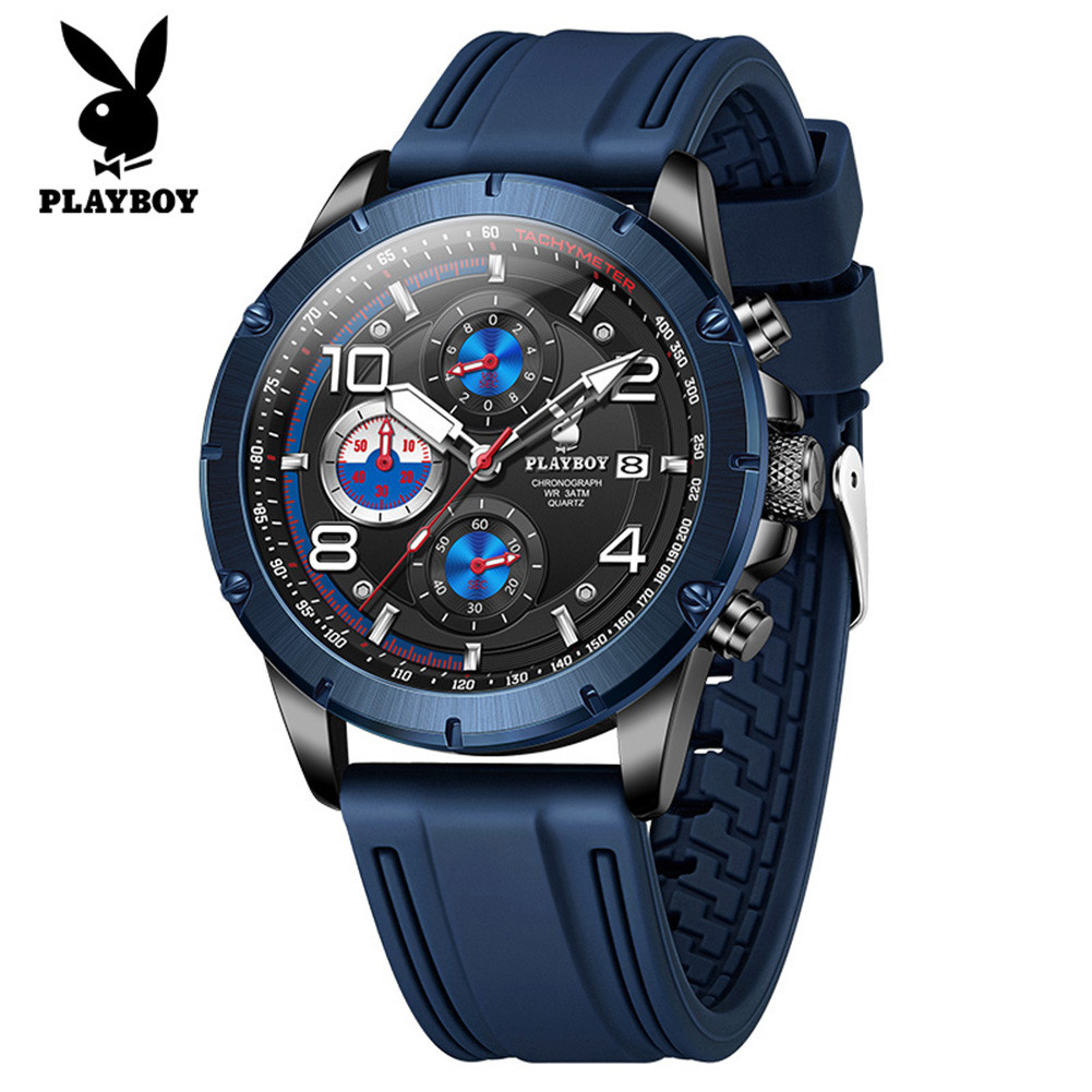 Playboy 3509 Simple Trendy Quartz Watch Calendar Silicone Waterproof Mens Watch (กล่องนาฬิกาเดิม)