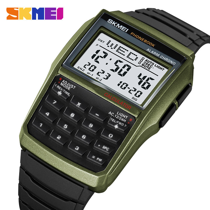Skmei 2255 นาฬิกาข้อมือบุรุษดิจิตอล Dual Time กีฬานาฬิกากันน้ําสําหรับผู้ชายนับถอยหลัง Casual โทรศัพท์หนังสือ Montre Homme 1960
