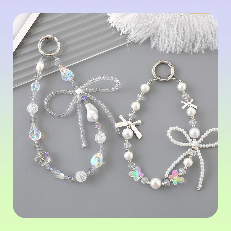 โบว์มุกลูกปัดโซ่โทรศัพท์สั้น,handphone Charm สายphone CHAIN beaed สายคล้องโทรศัพท์สร้อยข้อมือสร้อยข้อมือhandphone Charm สายน่ารักโทรศัพท์ Charm