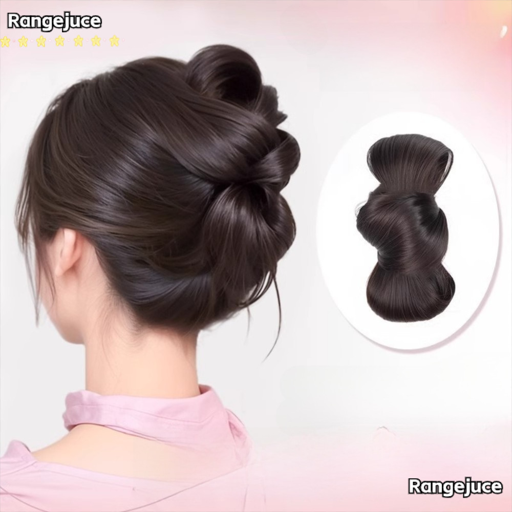 Rangejuce Bun Head Wig, Fluffy Natural Hair Bun Claw Clip, Bowknot Synthetic Brown Black Hairpiece ผู้หญิง