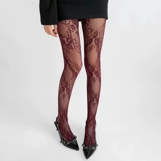 Retro ผู้หญิงดอกไม้หวาย Fishnet Tights HosieryLace ดอกไม้ Bottomed Gothic ตาข่าย Hollowed Pantyhose