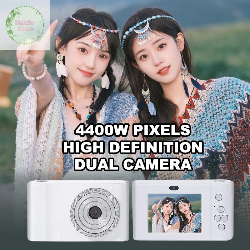 BigBabyHouse 44MP Mini CCD กล้องดิจิตอลพร้อมการ์ดหน่วยความจํา 4K เลนส์คู่ 8X ซูมการเดินทางกล้องสําหรับเด็กหญิงเด็กของขวัญ TH