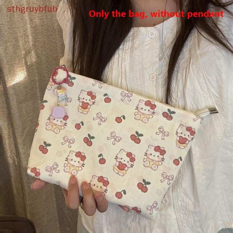 STHB น่ารัก Sanrio Hello Kitty กระเป๋าเครื่องสําอาง Sweet KT Cat ความจุขนาดใหญ่แบบพกพาผ้าใบกระเป๋าเก็บกระเป๋าเหรียญกระเป๋าแต่งหน้าของขวัญ TH