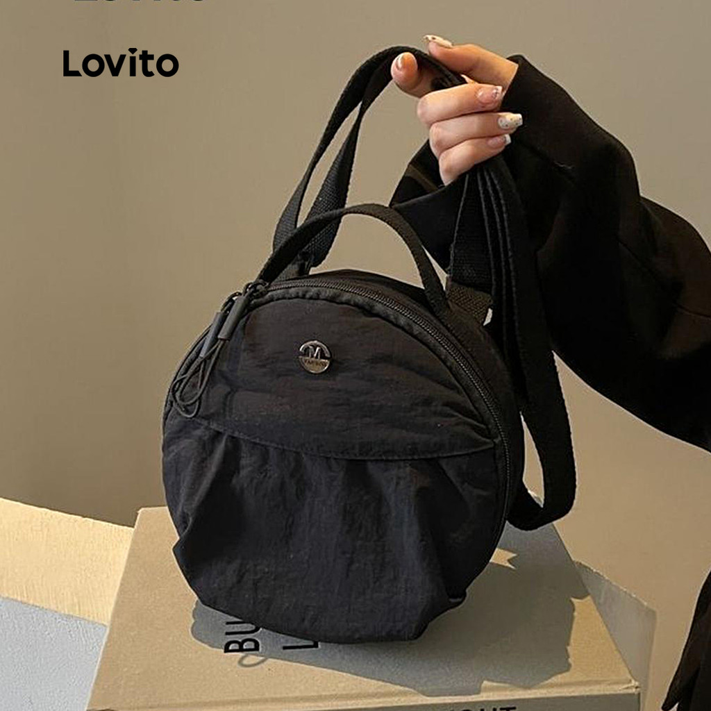 Lovito กระเป๋าสะพายข้างมัลติฟังก์ชั่นทรงกลมธรรมดาแบบลําลองกระเป๋าหลายหัวเข็มขัดสําหรับผู้หญิง LFA73091