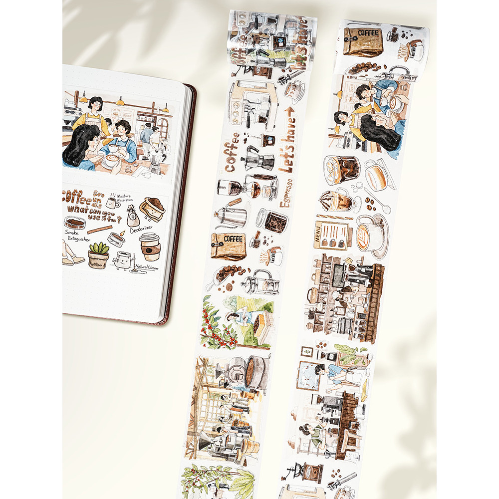 [เทปขนาดใหญ่] WT Handbook Tape Coffee Story Coffee Dessert กระดาษญี่ปุ่น PET Die-cut Ins สไตล์ทุกวันตกแต่ง Master สไตล์เดียวกัน