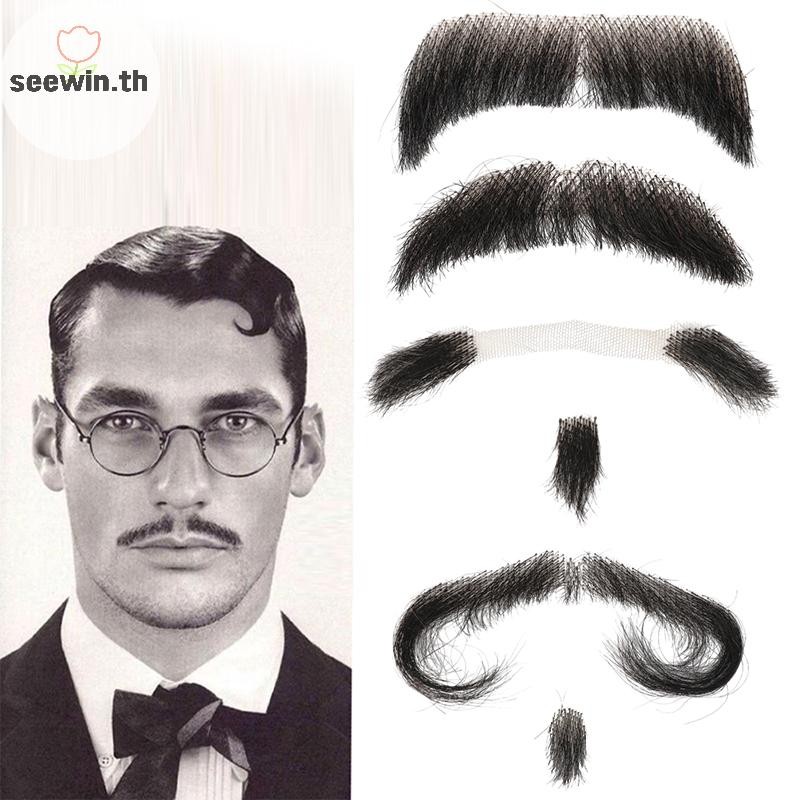 Seewin มนุษย์ผมเคราลูกไม้ตาข่ายเคราตื้นสั้นสมจริงปลอม Moustache สําหรับชายแต่งหน้าผมบนใบหน้า Hand Made โดยที่มองไม่เห็น th