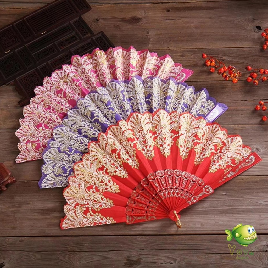 YOYO พัดลมคลาสสิก พัดจีนพัดสไตล์วินเทจ สง่างามและคลาสสิก พัดลม พัดพับ 1ชิ้น  Folding fan - รูปที่ 2