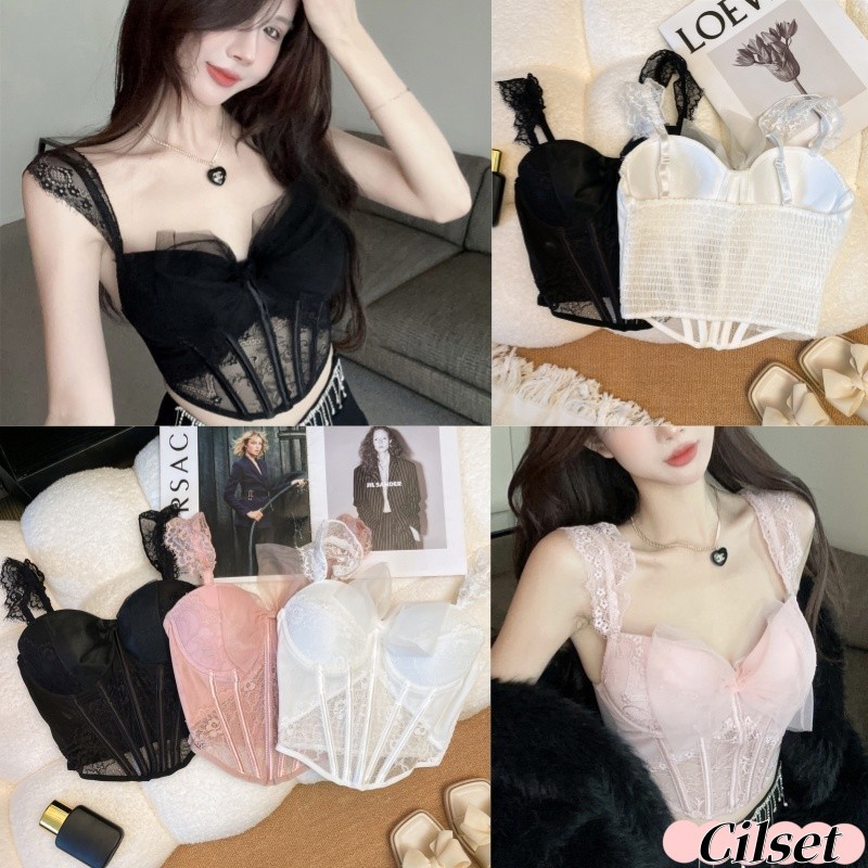 Cilset🛒พร้อมส่ง🎀 เสื้อสายเดี่ยว มีฟองน้ำ เสื้อแฟชั่น  ดีเทลเพิ่มดันทรง ด้านหลังสม๊อค เซ็กซี่ /FY1126-L