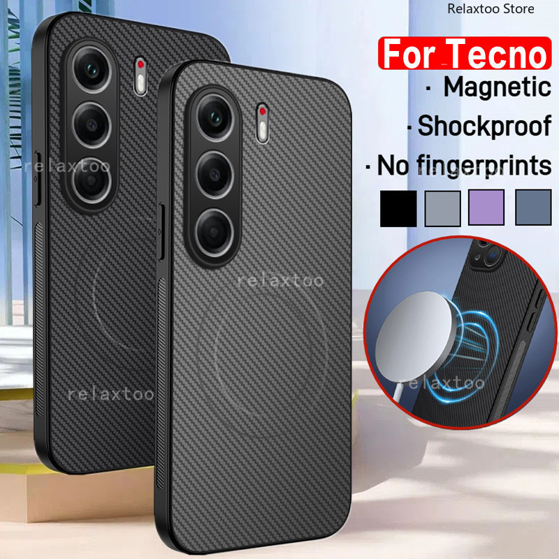 ปลอกสําหรับ Tecno Camon 40 Camon40 Pro 40pro Camon40Pro CM7 CM6 4G 5G Matte รูปแบบคาร์บอนไฟเบอร์ Soft TPU แม่เหล็กชาร์จไร้สายเคสโทรศัพท์ปกป้องกันกระแทกฝาหลังปลอก