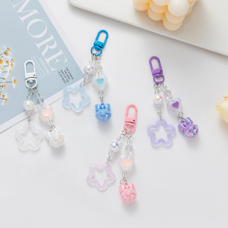 โรแมนติก Star Bell พวงกุญแจน่ารักเลียนแบบ Pearl Heart ลูกปัดพวงกุญแจกระเป๋าถือเครื่องประดับของขวัญของที่ระลึก