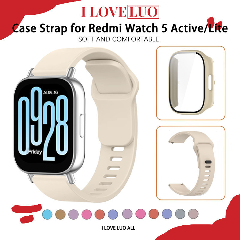 ซิลิโคนสายคล้องคอ PC ป้องกั for Xiaomi Redmi Watch 5 Active ยางรัดกระจกนิรภัยป้องกันหน้าจอยาก for Redmi Watch 5 Lite