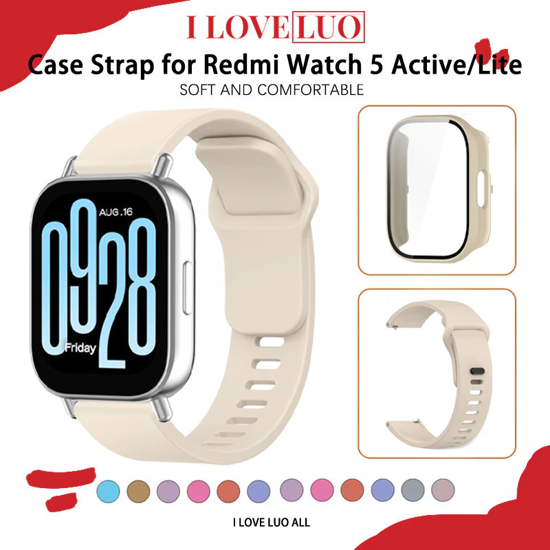 ซิลิโคนสายคล้องคอ PC ป้องกั for Xiaomi Redmi Watch 5 Active ยางรัดกระจกนิรภัยป้องกันหน้าจอยาก for Redmi Watch 5 Lite