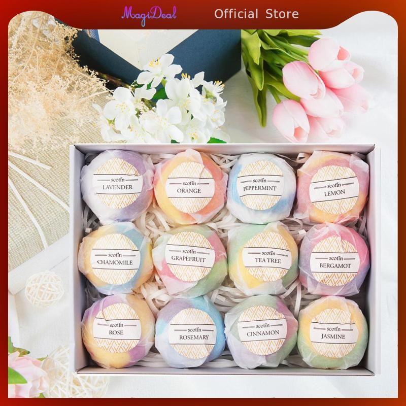 [MAGIDEAL] 12 แพ็คชุดเกลืออาบน้ําฟองออร์แกนิกธรรมชาติผู้หญิงFizzy Bath Bomb 70g