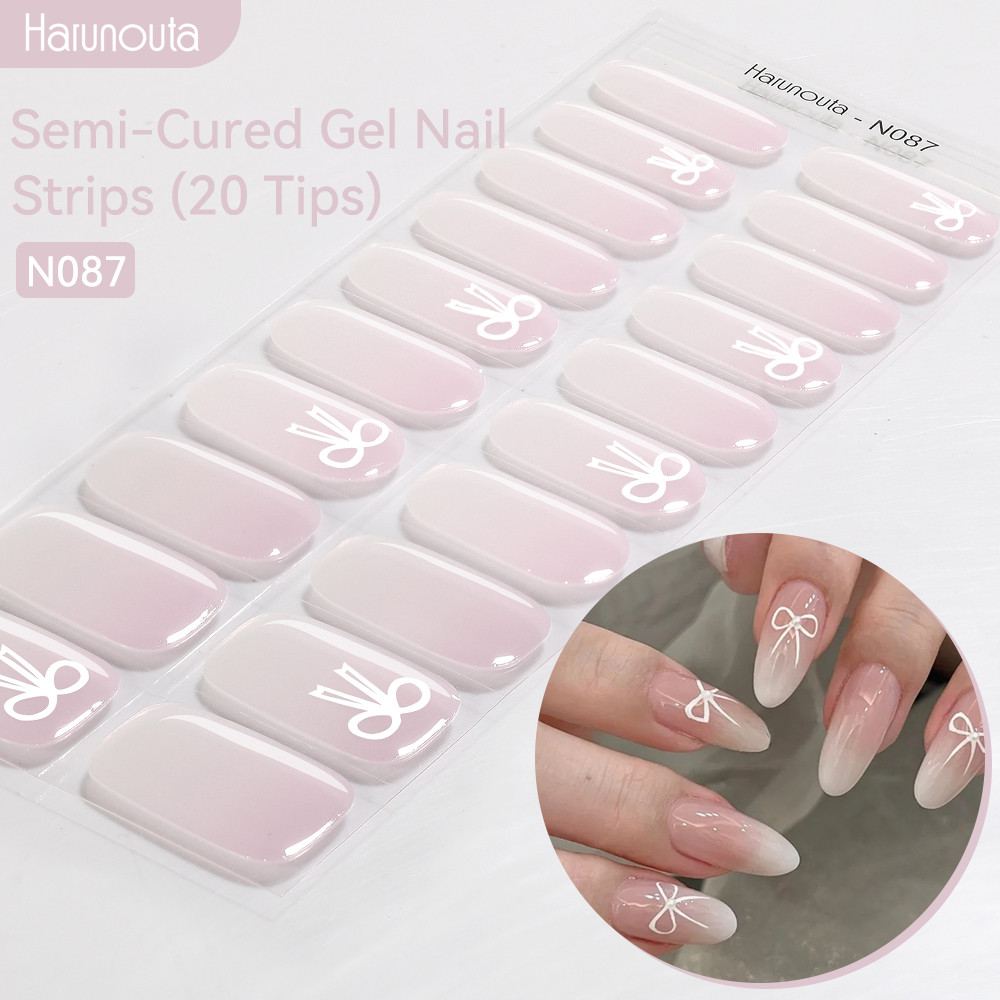 Harunouta ฟอยล์สีทอง Semi-Cured เจลสติ๊กเกอร์ติดเล็บกาวกันน้ําติดทนนานคลุมทั้งหมดสติ๊กเกอร์ติดเล็บเจลโคมไฟ UV Needed