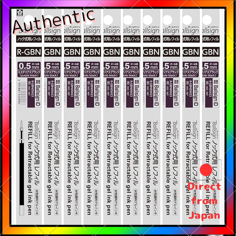 Sakura Crepas Ballpoint Pen Refill for Ball Sign iD, 0.5mm, Mysterious Black, Pack of 10, R-GBN05#23