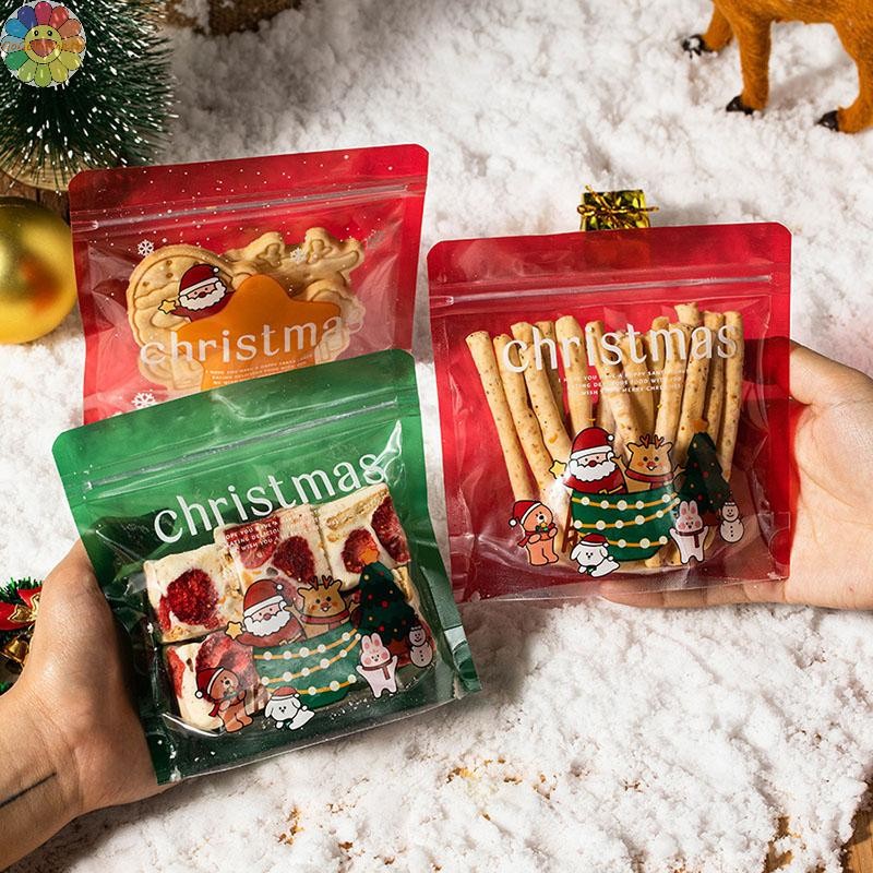 Gogo 50 ชิ้น Merry Christmas ของขวัญ Ziplock ถุงขนมบรรจุภัณฑ์คุกกี้ขนมเด็กน่ารักReusable Pouches Party Favorsปีใหม่TH