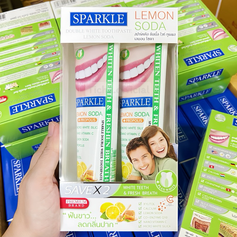 ‼️แพ็คคู่‼️SPARKLE ยาสีฟัน สปาร์คเคิล White Lemon Soda ฟันขาว..ไร้กลิ่นปาก (2หลอด×100g.)