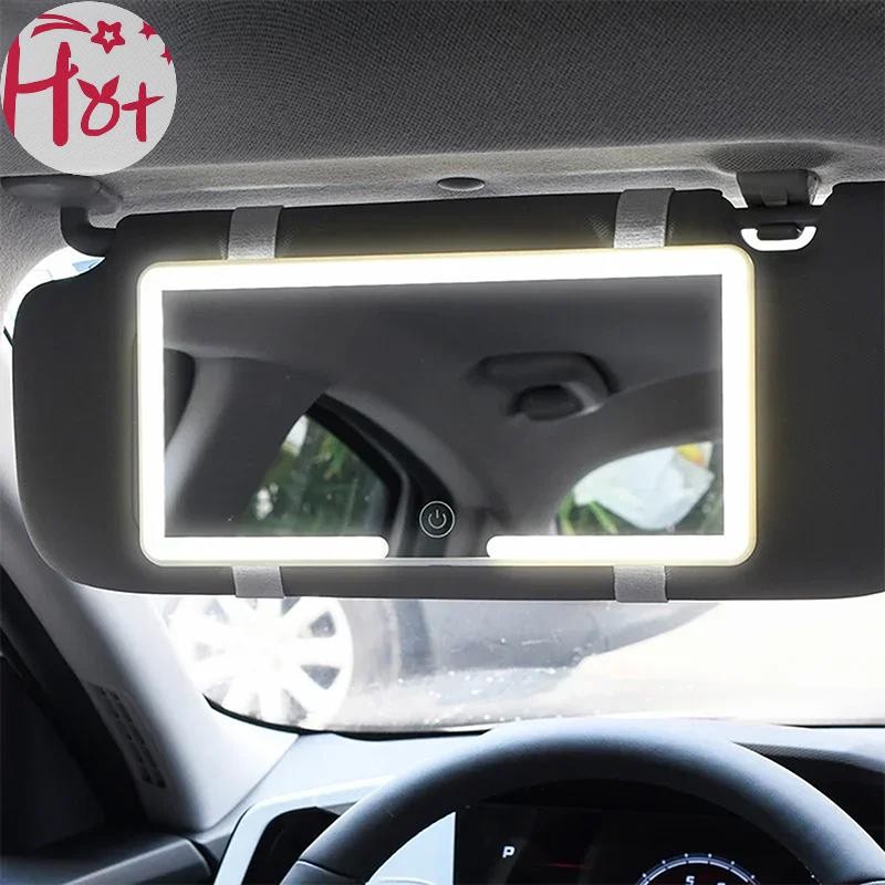 Ge รถ LED กระจกแต่งหน้าสามเกียร์ปรับ Sun Visor แผ่นภายในด้านหลังกระจกหรี่แสงได้หน้าจอสัมผัสกระจกโต๊ะเครื่องแป้งอัตโนมัติ Square