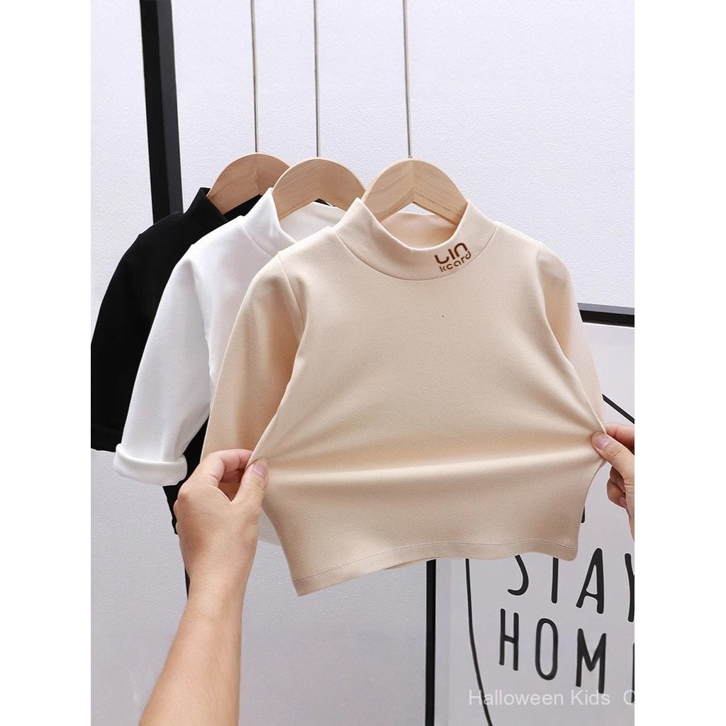 เสื้อชั้นเดียวสำหรับเด็กเสื้อวอร์มผ้ายืดกำมะหยี่เยอรมันเสื้อตัวในแขนยาวคอเต่าสำหรับเด็กชายและเด็กหญิง