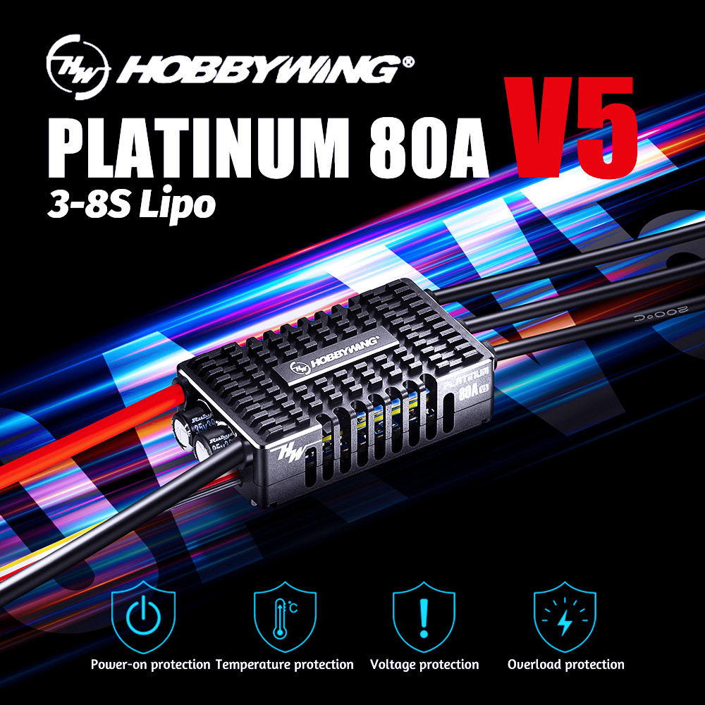 Hobbywing Platinum 80A V5 3-8S LiPo Brushless ESC สําหรับ RC รีโมทคอนโทรลรุ่นเครื่องบินเฮลิคอปเตอร์ปีกคงที่