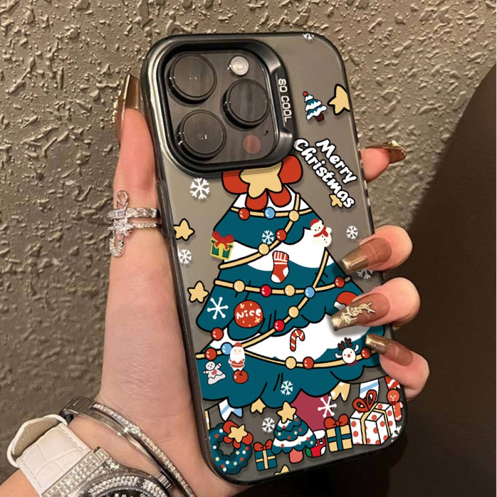ต้นคริสต์มาสตกแต่งใหม่มือถือmerry Chrismasเคสโทรศัพท์สําหรับiPhone 11/16 กรณีแบรนด์iPhone 12/13/14 15 pro max IMDสีสันเงินป้องกันการล่มสลายและกันกระแทกป้องกันกรณี