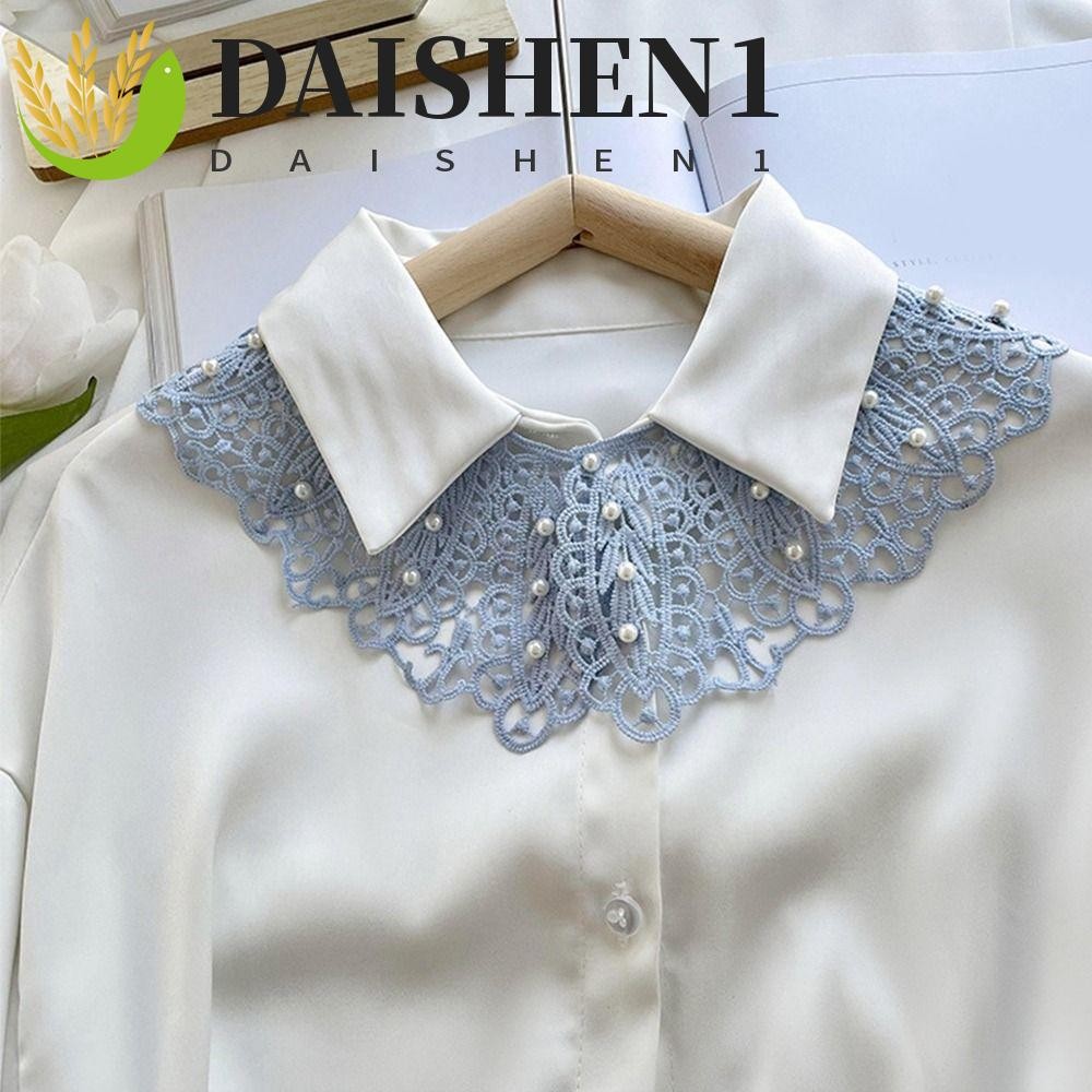 Daishen1 ปกเสื้อลูกไม้ปลอม ประดับไข่มุก ถอดออกได้ สําหรับตกแต่งเสื้อผ้า
