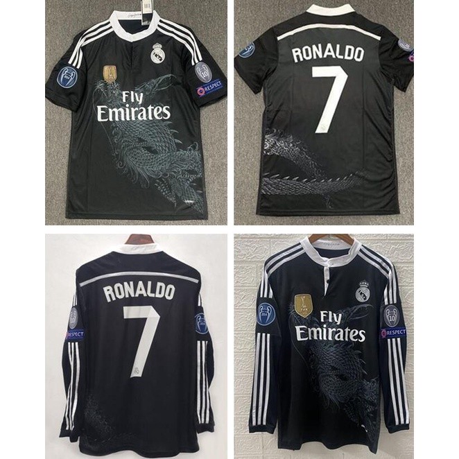 14-15 Real Madrid Third Away Black Retro Dragon Soccer Jersey ฟุตบอลแขนยาว