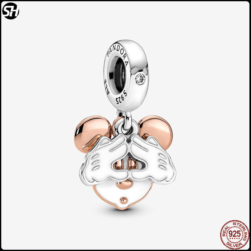 2025 ใหม่ S925 เงินสเตอร์ลิง Mickey ถุงมือมือตา Fit  Charms สร้อยข้อมือผู้หญิง DIY เครื่องประดับลูกปัดจี้ของขวัญวันเกิด