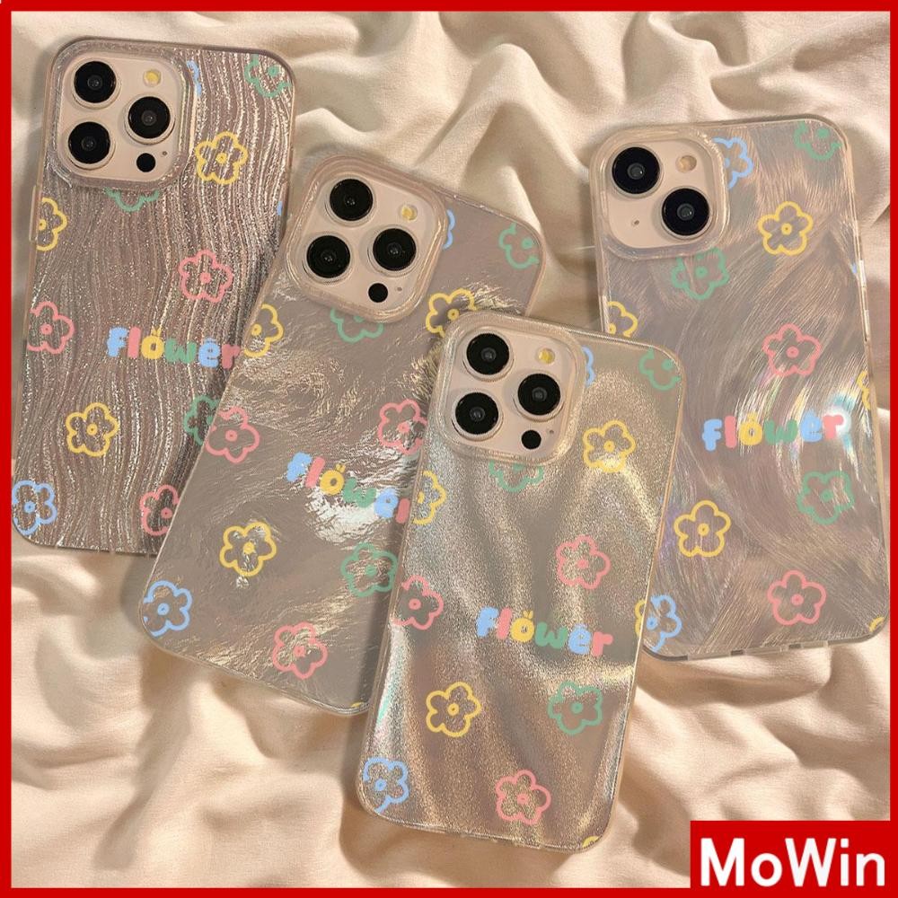 Movin - เคส iPhone 16 11Pro Max ลายขนนกสีเงิน เคสใสโฮโลแกรมเลเซอร์สุดหรู TPU ดอกไม้หลากสี นุ่ม สำหรับ iPhone 15 14 13 12 Pro max XS XR 7 8 Plus