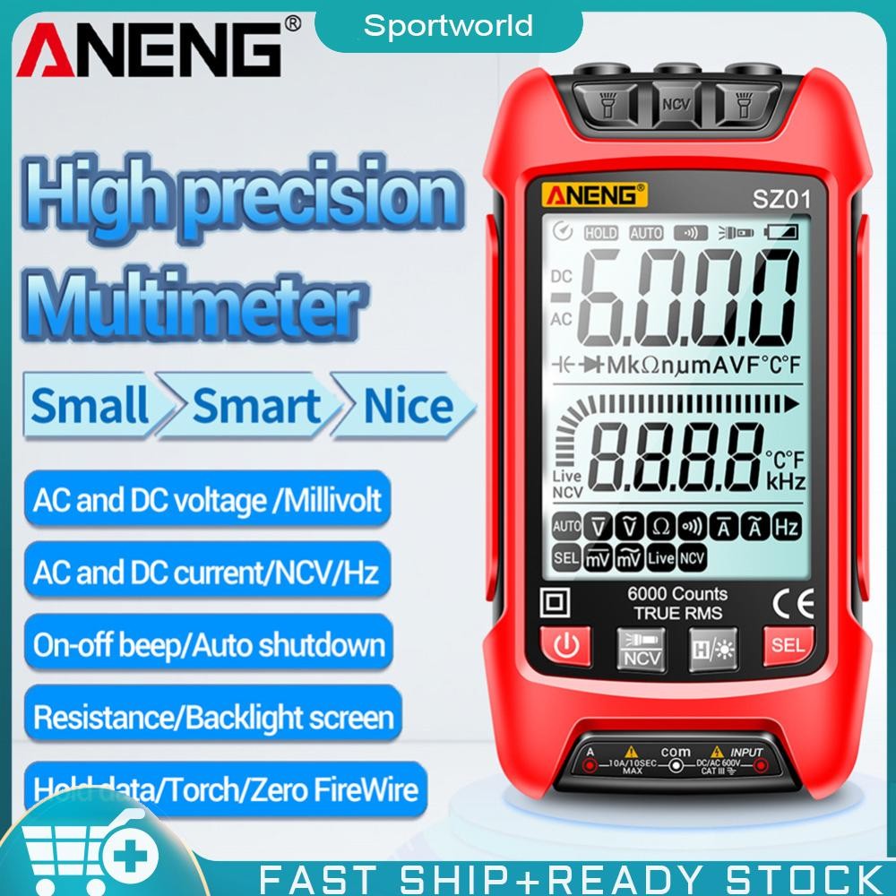 Aneng SZ02/SZ01 มัลติมิเตอร์แบบดิจิตอล 9999 การนับความจุอัตโนมัติ True RMS NCV LED มัลติมิเตอร์แบบดิ
