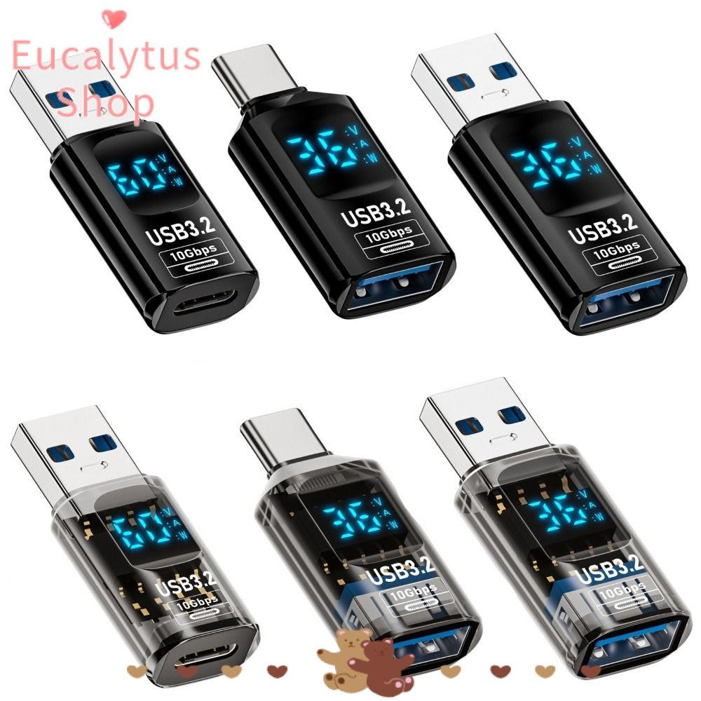 Eucalytus1 1 ชิ้น USB 3.2 อะแดปเตอร์,จอแสดงผล LED ดิจิตอล 10Gbps Power Meter Tester, คุณภาพสูง 36-60W ส่งข้อมูลสมาร์ทชิปแล็ปท็อป Type-C Converter โทรศัพท์มือถือ