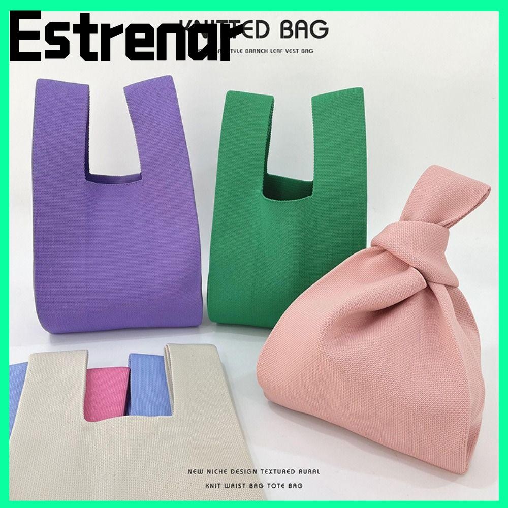 Estrenar Tote Bag,ถักสีทึบKnotกระเป๋าข้อมือ,แฟชั่นReusable Handmadeขนาดใหญ่ความจุถุงช้อปปิ้งผู้หญิงหญิง