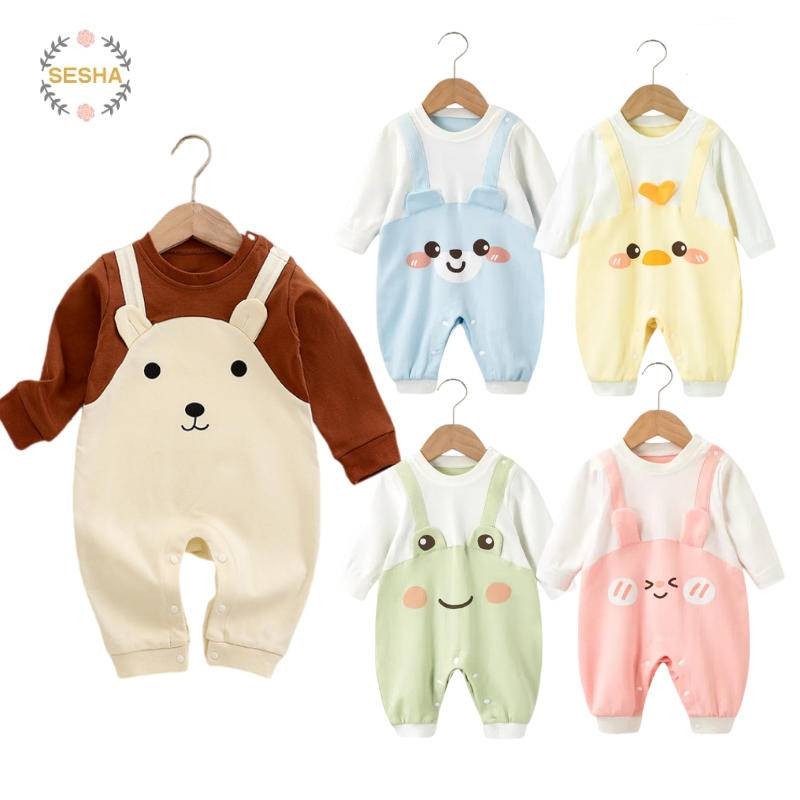 0-18ม ชายหญิงการ์ตูน ชุดจั๊มสูท ทารกผ้าฝ้ายแขนยาวชุดคลาน