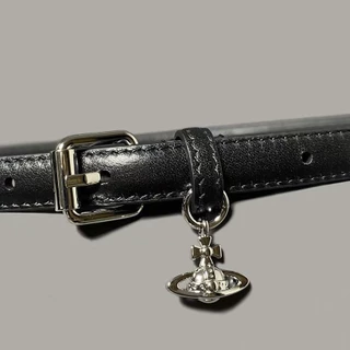 Vivienne Westwood Saturn จี้พื้นผิวอ่อนเข็มขัดแคบแฟชั่นอเนกประสงค์ชุดเข็มขัด