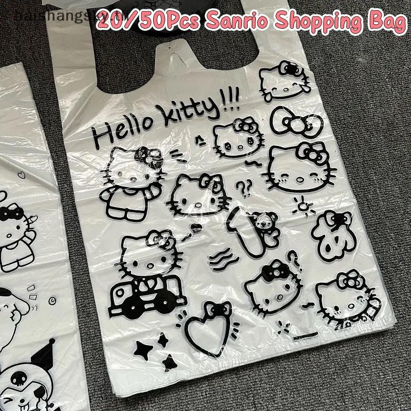 Byth 20/50 ชิ้น Sanrio Hello Kitty ถุงขยะ Kawaii Pochacco กระเป๋าช้อปปิ้งน่ารักการ์ตูนรูปแบบถุงบรรจุภัณฑ์พลาสติกกระเป๋าเครื่องประดับ byth