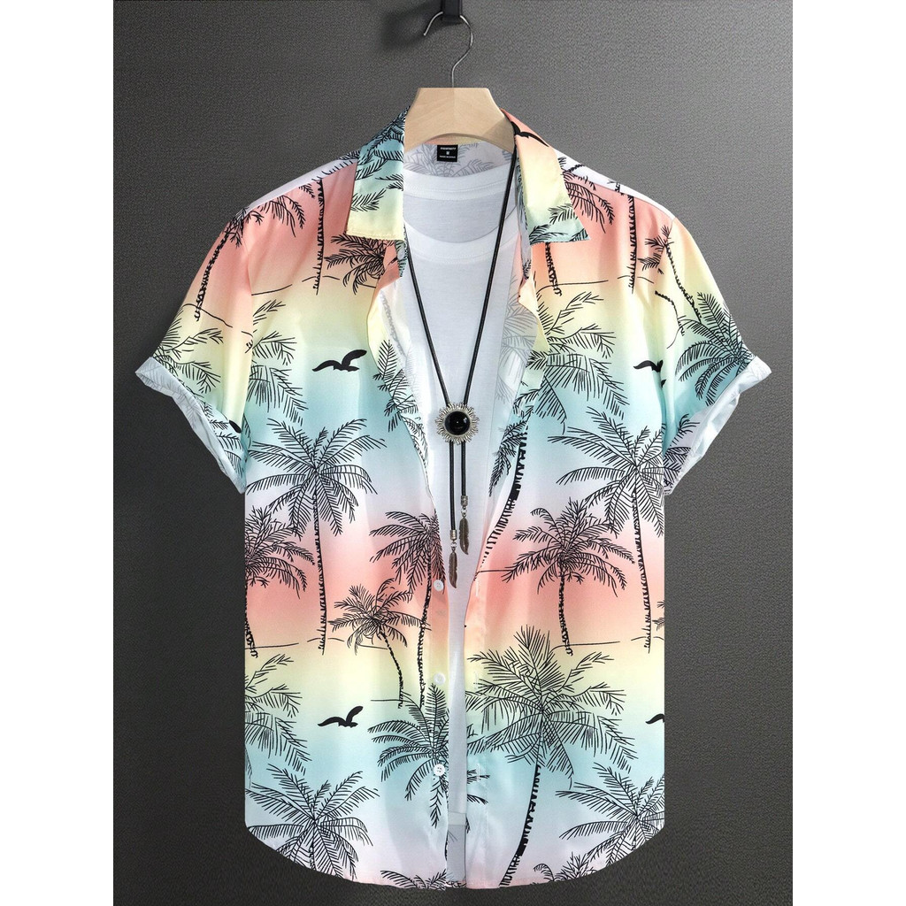 ฤดูร้อน Casual Beach Party เสื้อฮาวายขนาดใหญ่หลวม 3D มะพร้าวต้นไม้พิมพ์ Breathable Quick-drying เสื้อ Top