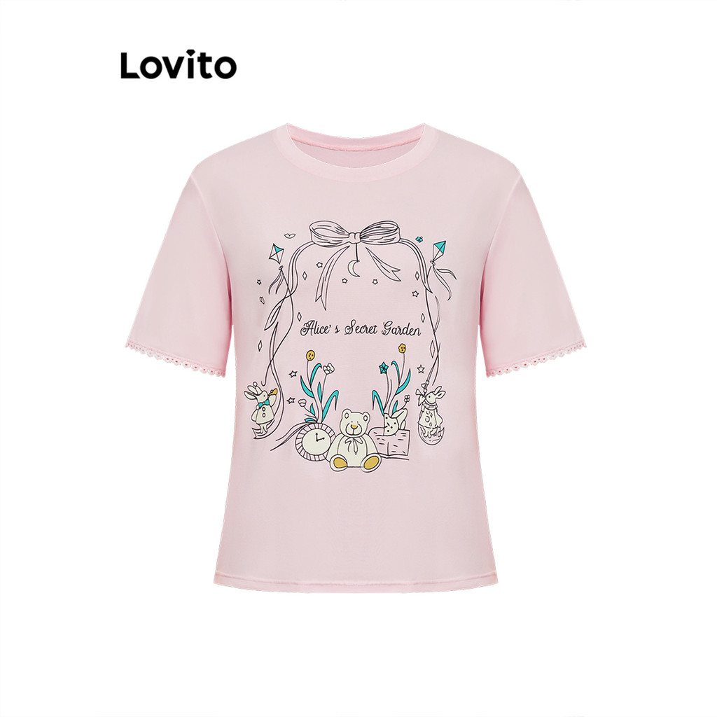 Lovito เสื้อยืดลายเรียบๆ สำหรับผู้หญิง LAD106239