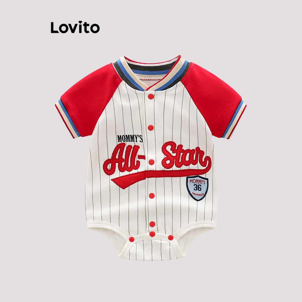 Lovito บอดี้สูทลายลูกกระโหลกลายปุ่ม สีบล็อกสำหรับเด็กทารก LNA82028
