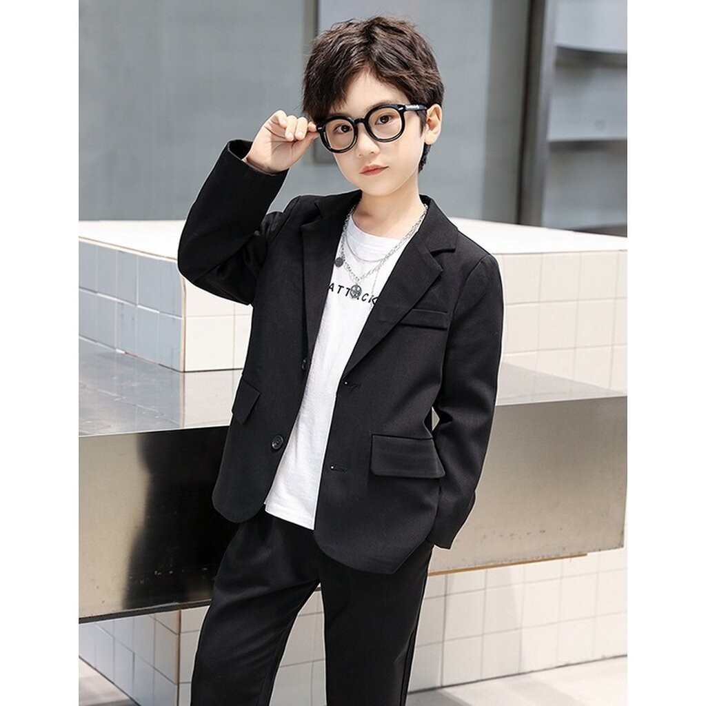[ส่งจาก กทม] สูทเด็กผู้ชายสีดำ เกาหลี ชุดออกงานเด็กผู้ชาย ได้ 2 ชิ้น เสื้อสูทและกางเกง