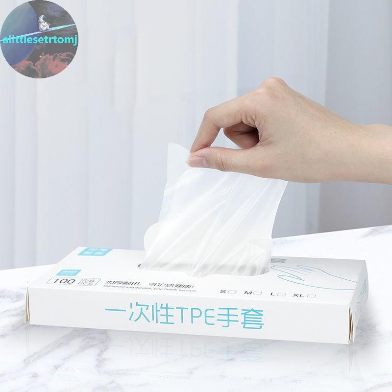 Alittlese 50/100pcs Latex ฟรีถุงมือ TPE ถุงมือทิ้งโปร่งใสลื่นกรดทํางานความปลอดภัยเกรดอาหารในครัวเรือนทําความสะอาดถุงมือ TH