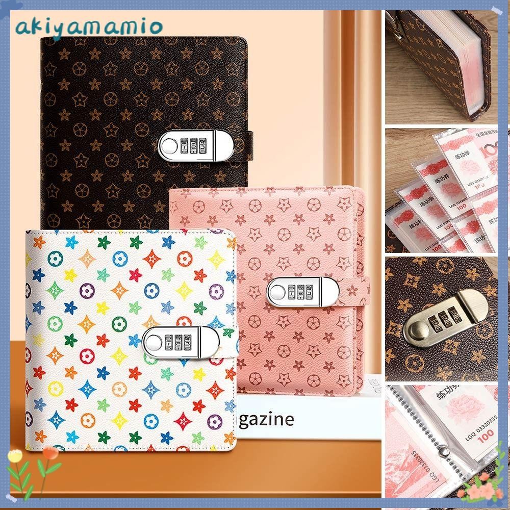 Akiyamamio 100 ซองประหยัดเงิน Challenge พร้อมรหัสผ่านล็อคประหยัดเงิน Mini Binder Saving Challenge, ความจุขนาดใหญ่กันน้ํานํากลับมาใช้ใหม่ Saving Challenges หนังสือคู่